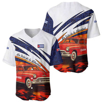 Cuba Classic Car Baseball Jersey La Isla de la Libertad Red Vintage Auto with Cuban Flag Design - Wonder Print Shop