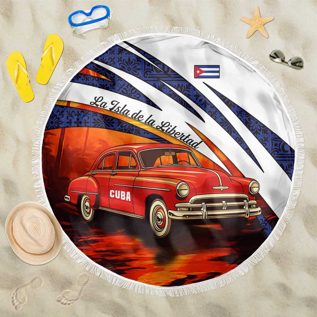 Cuba Classic Car Beach Blanket La Isla de la Libertad Red Vintage Auto with Cuban Flag Design - Wonder Print Shop