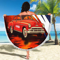 Cuba Classic Car Beach Blanket La Isla de la Libertad Red Vintage Auto with Cuban Flag Design - Wonder Print Shop