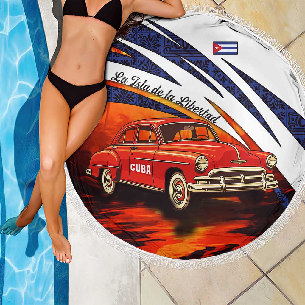 Cuba Classic Car Beach Blanket La Isla de la Libertad Red Vintage Auto with Cuban Flag Design - Wonder Print Shop