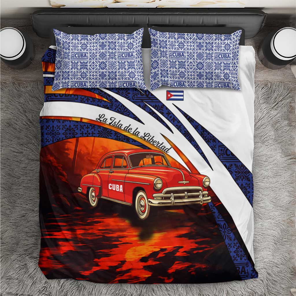Cuba Classic Car Bedding Set La Isla de la Libertad Red Vintage Auto with Cuban Flag Design - Wonder Print Shop