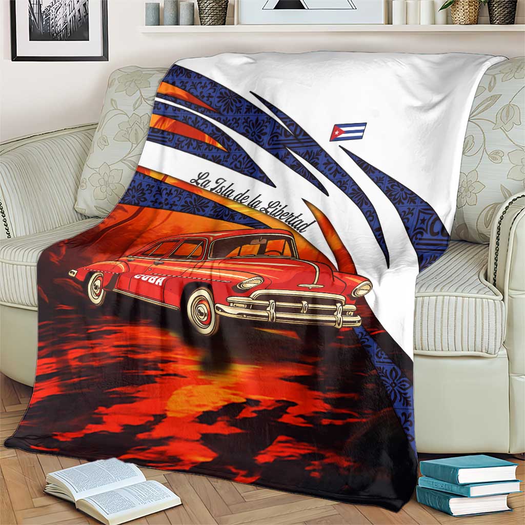 Cuba Classic Car Blanket La Isla de la Libertad Red Vintage Auto with Cuban Flag Design - Wonder Print Shop