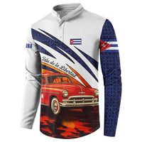 Cuba Classic Car Button Sweatshirt La Isla de la Libertad Red Vintage Auto with Cuban Flag Design - Wonder Print Shop
