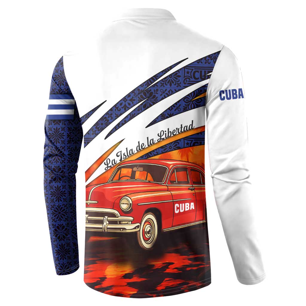 Cuba Classic Car Button Sweatshirt La Isla de la Libertad Red Vintage Auto with Cuban Flag Design - Wonder Print Shop