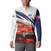 Cuba Classic Car Button Sweatshirt La Isla de la Libertad Red Vintage Auto with Cuban Flag Design - Wonder Print Shop