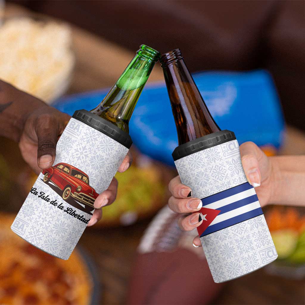 Cuba Classic Car 4 in 1 Can Cooler Tumbler La Isla de la Libertad Red Vintage Auto with Cuban Flag Design - Wonder Print Shop