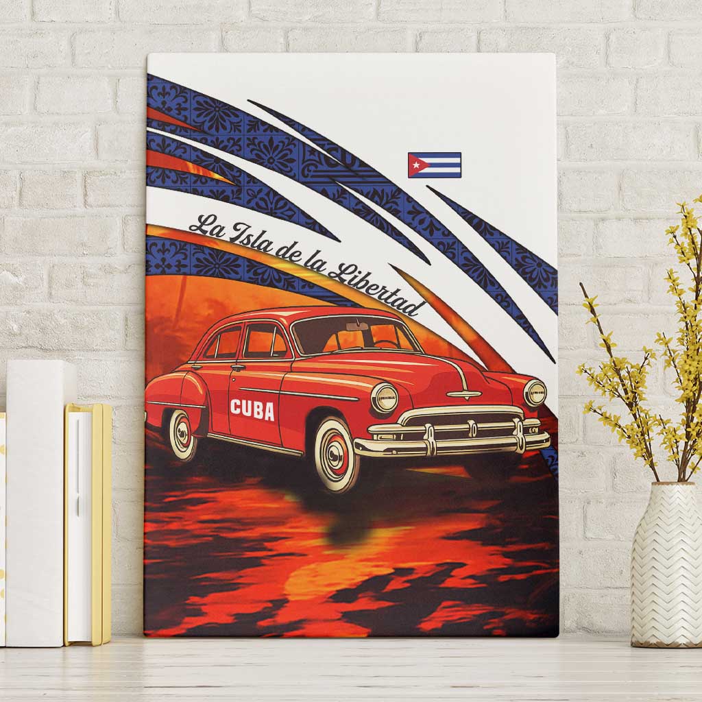 Cuba Classic Car Canvas Wall Art La Isla de la Libertad Red Vintage Auto with Cuban Flag Design - Wonder Print Shop