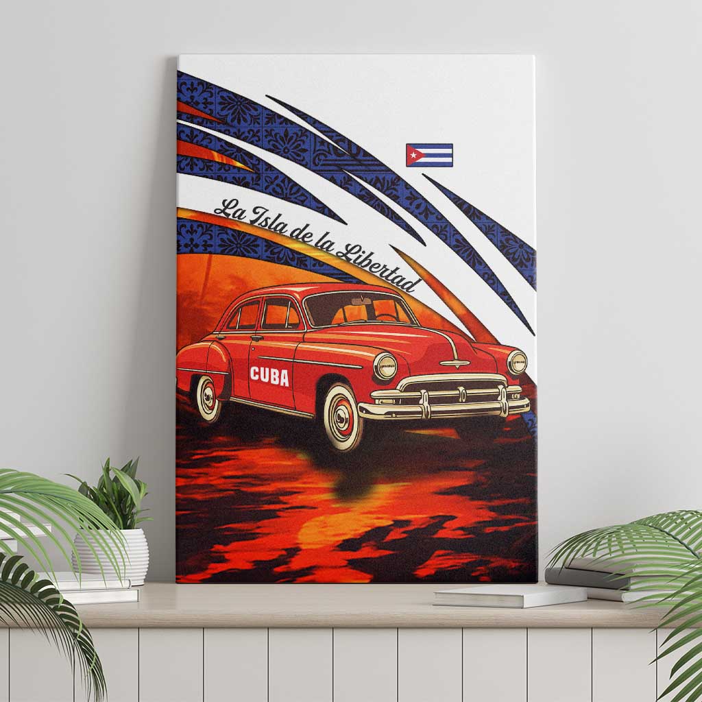 Cuba Classic Car Canvas Wall Art La Isla de la Libertad Red Vintage Auto with Cuban Flag Design - Wonder Print Shop