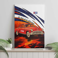 Cuba Classic Car Canvas Wall Art La Isla de la Libertad Red Vintage Auto with Cuban Flag Design - Wonder Print Shop