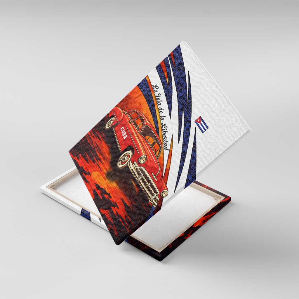 Cuba Classic Car Canvas Wall Art La Isla de la Libertad Red Vintage Auto with Cuban Flag Design - Wonder Print Shop