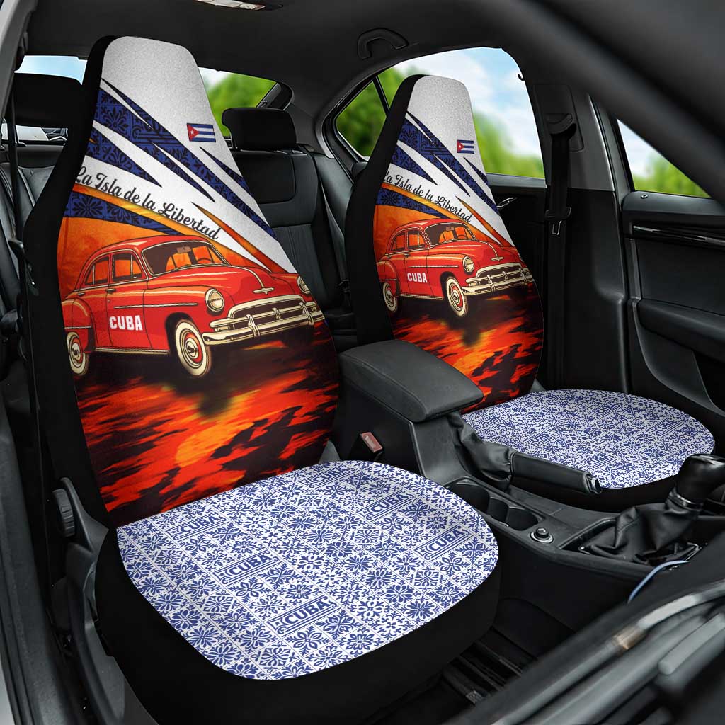 Cuba Classic Car Car Seat Cover La Isla de la Libertad Red Vintage Auto with Cuban Flag Design - Wonder Print Shop