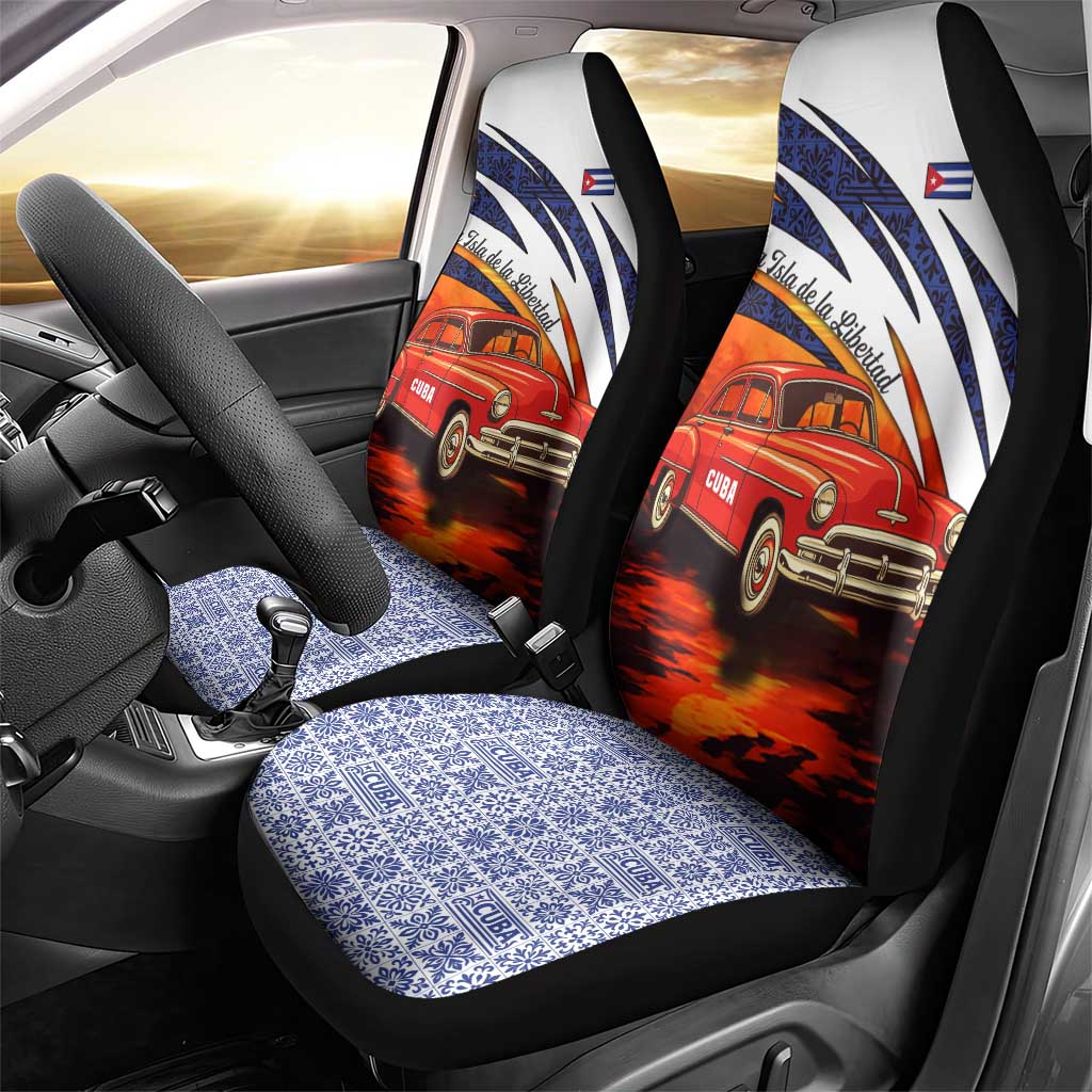 Cuba Classic Car Car Seat Cover La Isla de la Libertad Red Vintage Auto with Cuban Flag Design - Wonder Print Shop
