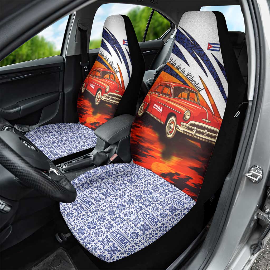 Cuba Classic Car Car Seat Cover La Isla de la Libertad Red Vintage Auto with Cuban Flag Design - Wonder Print Shop