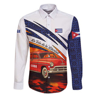 Cuba Classic Car Family Matching Long Sleeve Bodycon Dress and Hawaiian Shirt La Isla de la Libertad Red Vintage Auto with Cuban Flag Design - Wonder Print Shop