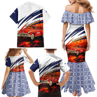 Cuba Classic Car Family Matching Mermaid Dress and Hawaiian Shirt La Isla de la Libertad Red Vintage Auto with Cuban Flag Design - Wonder Print Shop