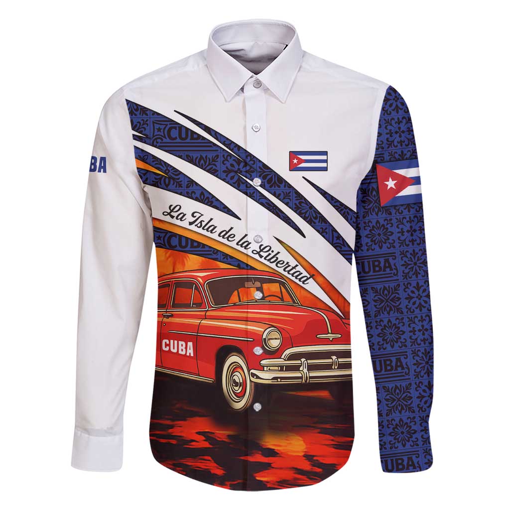 Cuba Classic Car Family Matching Mermaid Dress and Hawaiian Shirt La Isla de la Libertad Red Vintage Auto with Cuban Flag Design - Wonder Print Shop
