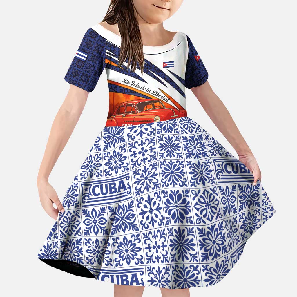 Cuba Classic Car Family Matching Off Shoulder Maxi Dress and Hawaiian Shirt La Isla de la Libertad Red Vintage Auto with Cuban Flag Design - Wonder Print Shop