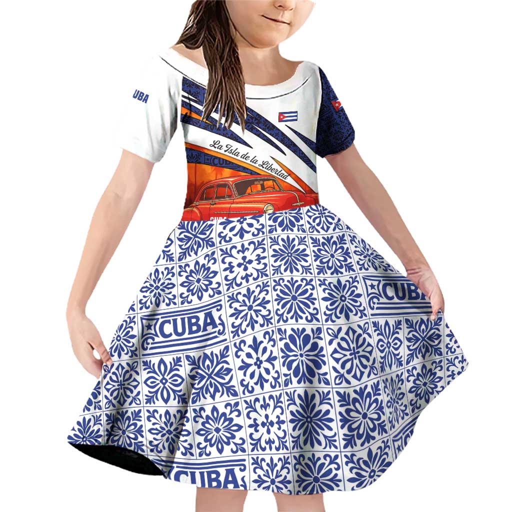 Cuba Classic Car Family Matching Off Shoulder Short Dress and Hawaiian Shirt La Isla de la Libertad Red Vintage Auto with Cuban Flag Design - Wonder Print Shop