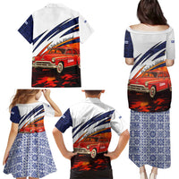 Cuba Classic Car Family Matching Puletasi and Hawaiian Shirt La Isla de la Libertad Red Vintage Auto with Cuban Flag Design - Wonder Print Shop