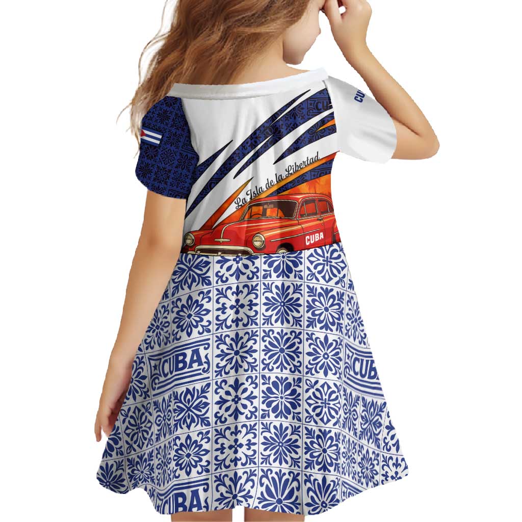 Cuba Classic Car Family Matching Short Sleeve Bodycon Dress and Hawaiian Shirt La Isla de la Libertad Red Vintage Auto with Cuban Flag Design - Wonder Print Shop