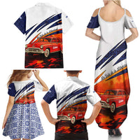 Cuba Classic Car Family Matching Summer Maxi Dress and Hawaiian Shirt La Isla de la Libertad Red Vintage Auto with Cuban Flag Design - Wonder Print Shop