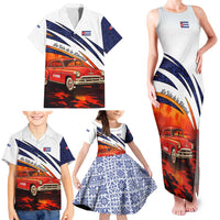 Cuba Classic Car Family Matching Tank Maxi Dress and Hawaiian Shirt La Isla de la Libertad Red Vintage Auto with Cuban Flag Design - Wonder Print Shop