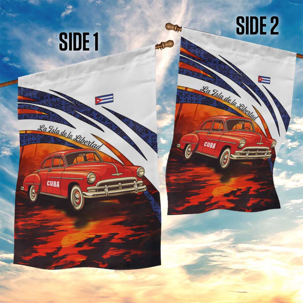 Cuba Classic Car Garden Flag La Isla de la Libertad Red Vintage Auto with Cuban Flag Design - Wonder Print Shop