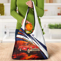 Cuba Classic Car Grocery Bag La Isla de la Libertad Red Vintage Auto with Cuban Flag Design - Wonder Print Shop