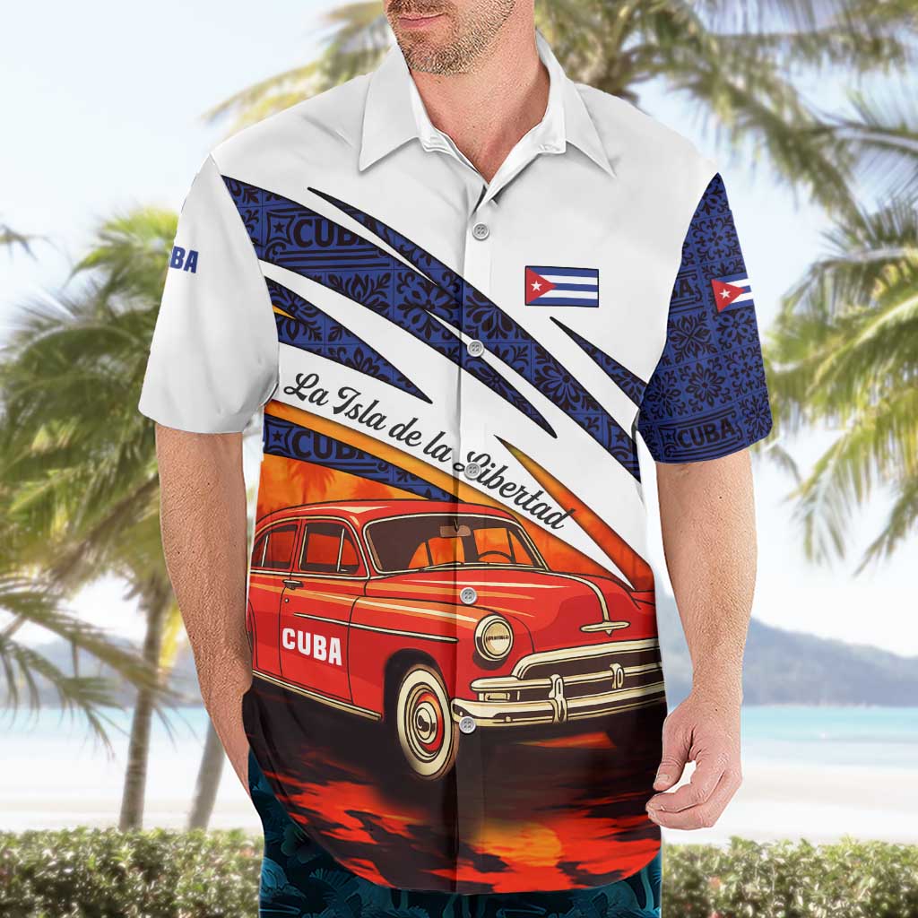 Cuba Classic Car Hawaiian Shirt La Isla de la Libertad Red Vintage Auto with Cuban Flag Design - Wonder Print Shop