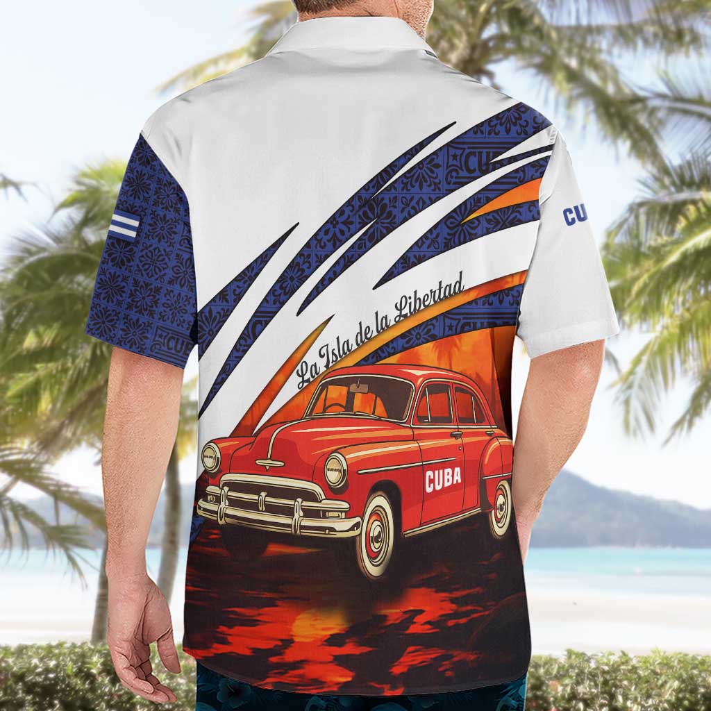 Cuba Classic Car Hawaiian Shirt La Isla de la Libertad Red Vintage Auto with Cuban Flag Design - Wonder Print Shop