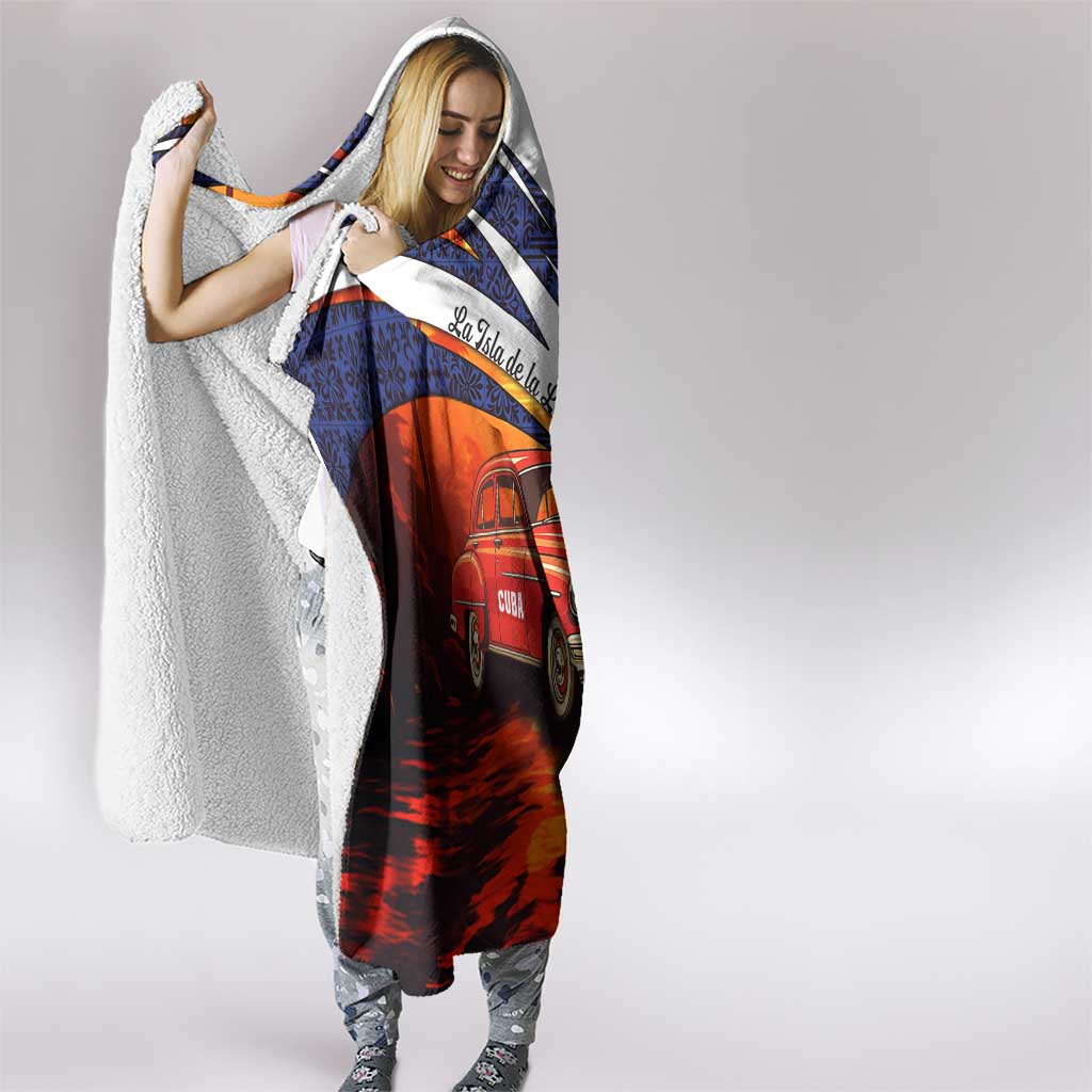Cuba Classic Car Hooded Blanket La Isla de la Libertad Red Vintage Auto with Cuban Flag Design - Wonder Print Shop