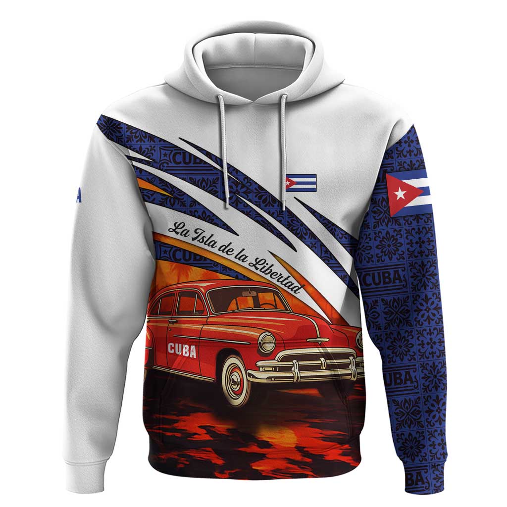 Cuba Classic Car Hoodie La Isla de la Libertad Red Vintage Auto with Cuban Flag Design - Wonder Print Shop