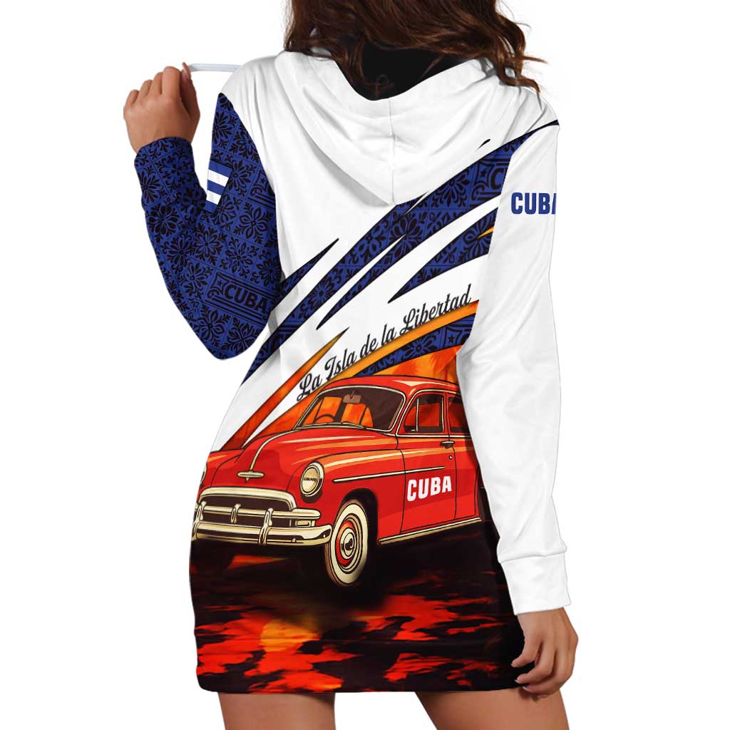 Cuba Classic Car Hoodie Dress La Isla de la Libertad Red Vintage Auto with Cuban Flag Design - Wonder Print Shop