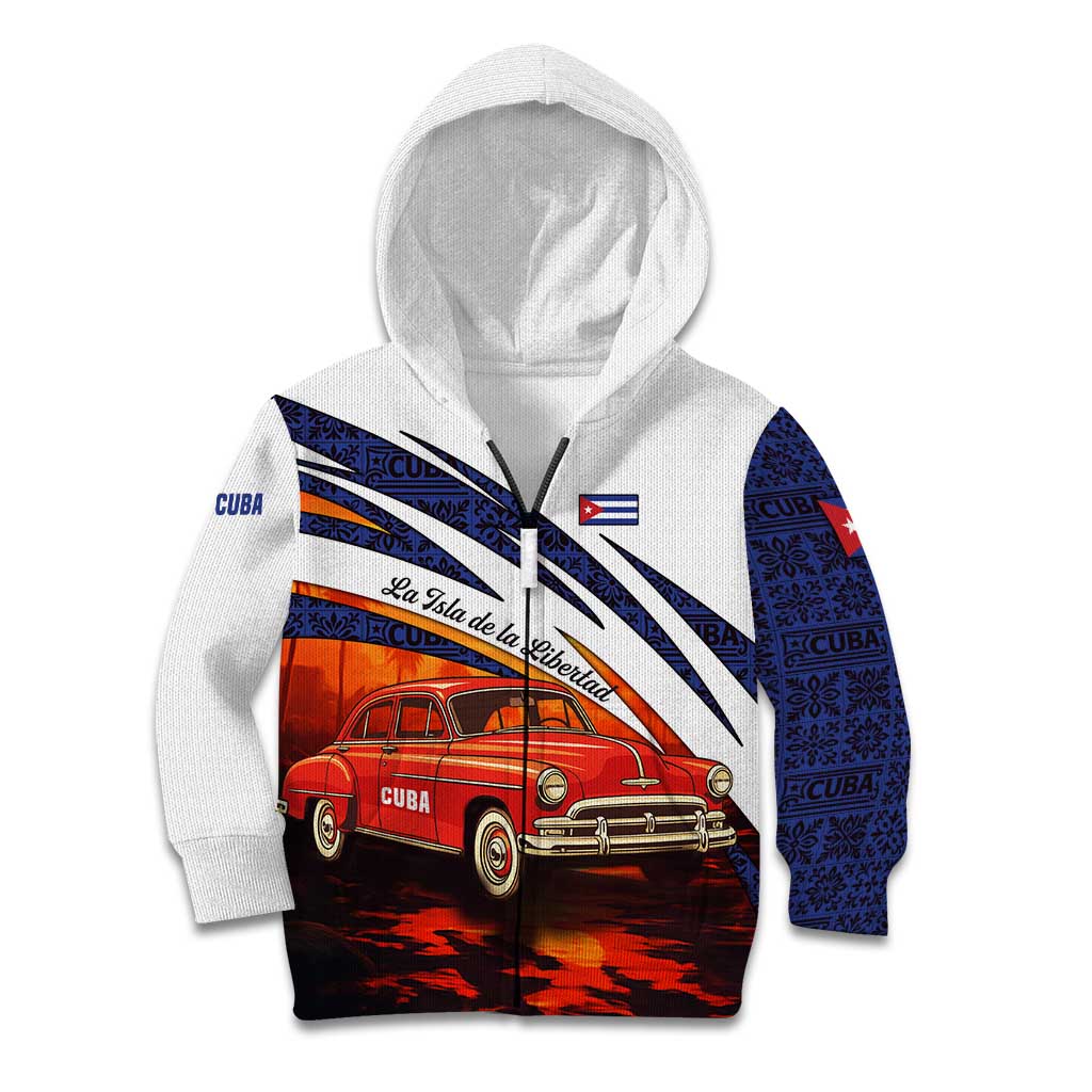 Cuba Classic Car Kid Hoodie La Isla de la Libertad Red Vintage Auto with Cuban Flag Design - Wonder Print Shop