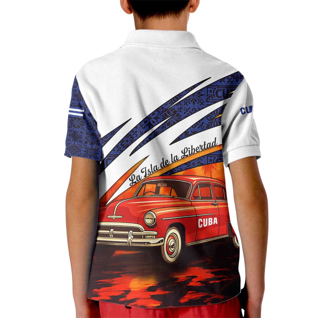 Cuba Classic Car Kid Polo Shirt La Isla de la Libertad Red Vintage Auto with Cuban Flag Design - Wonder Print Shop