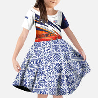 Cuba Classic Car Kid Short Sleeve Dress La Isla de la Libertad Red Vintage Auto with Cuban Flag Design - Wonder Print Shop