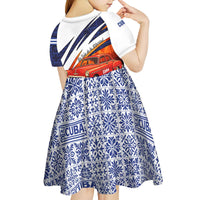 Cuba Classic Car Kid Short Sleeve Dress La Isla de la Libertad Red Vintage Auto with Cuban Flag Design - Wonder Print Shop