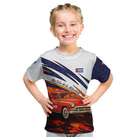 Cuba Classic Car Kid T Shirt La Isla de la Libertad Red Vintage Auto with Cuban Flag Design - Wonder Print Shop