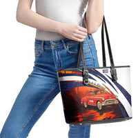 Cuba Classic Car Leather Tote Bag La Isla de la Libertad Red Vintage Auto with Cuban Flag Design - Wonder Print Shop