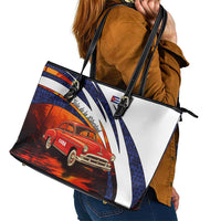 Cuba Classic Car Leather Tote Bag La Isla de la Libertad Red Vintage Auto with Cuban Flag Design - Wonder Print Shop