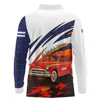 Cuba Classic Car Long Sleeve Polo Shirt La Isla de la Libertad Red Vintage Auto with Cuban Flag Design - Wonder Print Shop