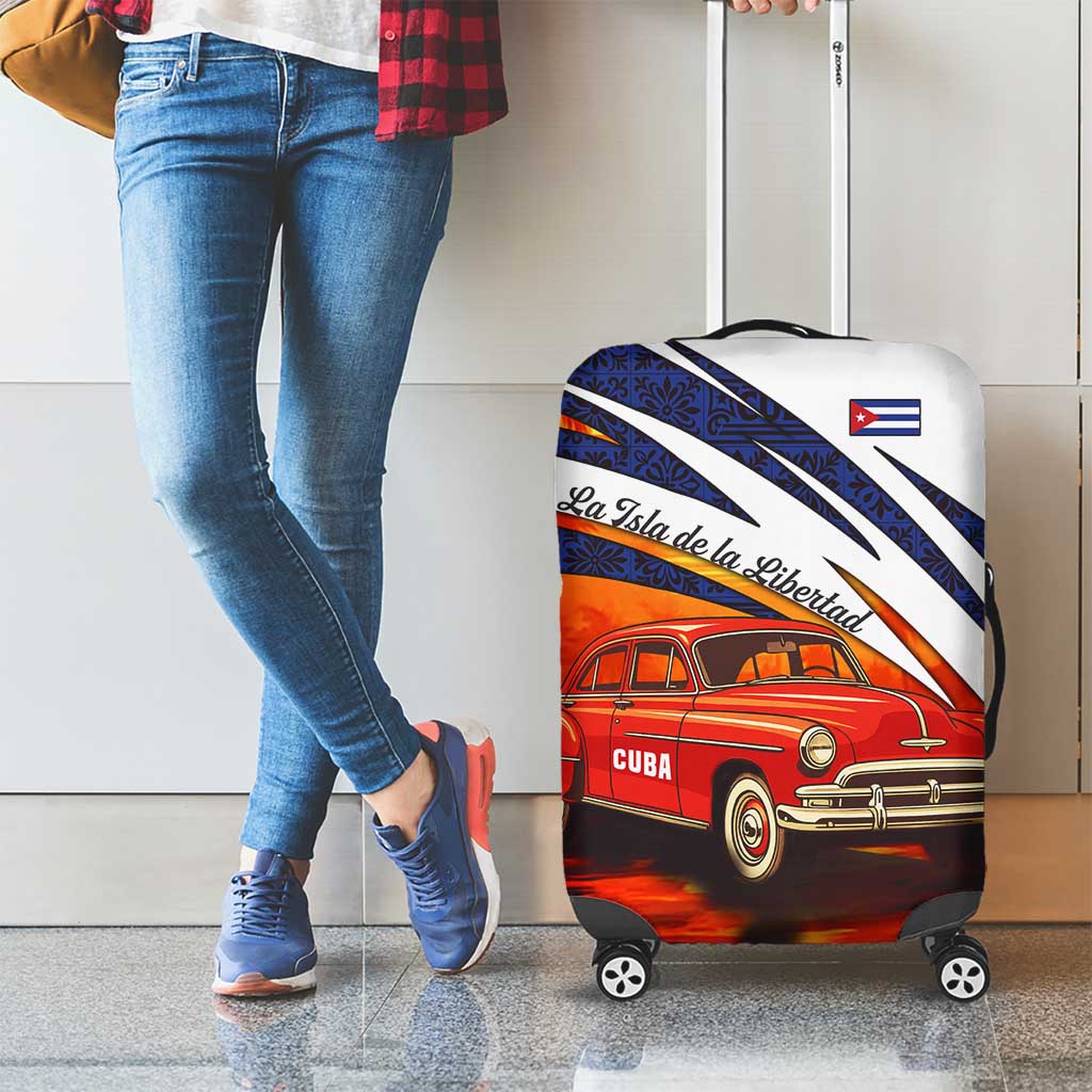 Cuba Classic Car Luggage Cover La Isla de la Libertad Red Vintage Auto with Cuban Flag Design - Wonder Print Shop