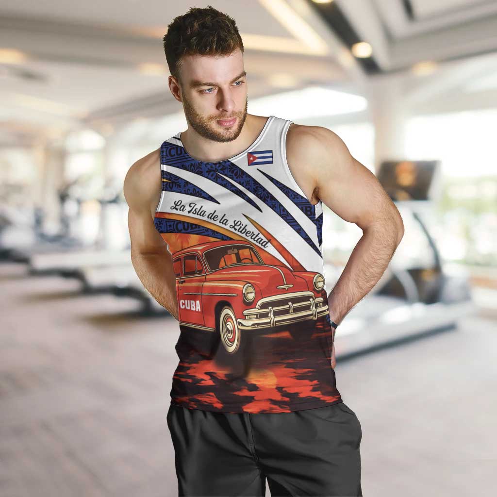 Cuba Classic Car Men Tank Top La Isla de la Libertad Red Vintage Auto with Cuban Flag Design - Wonder Print Shop