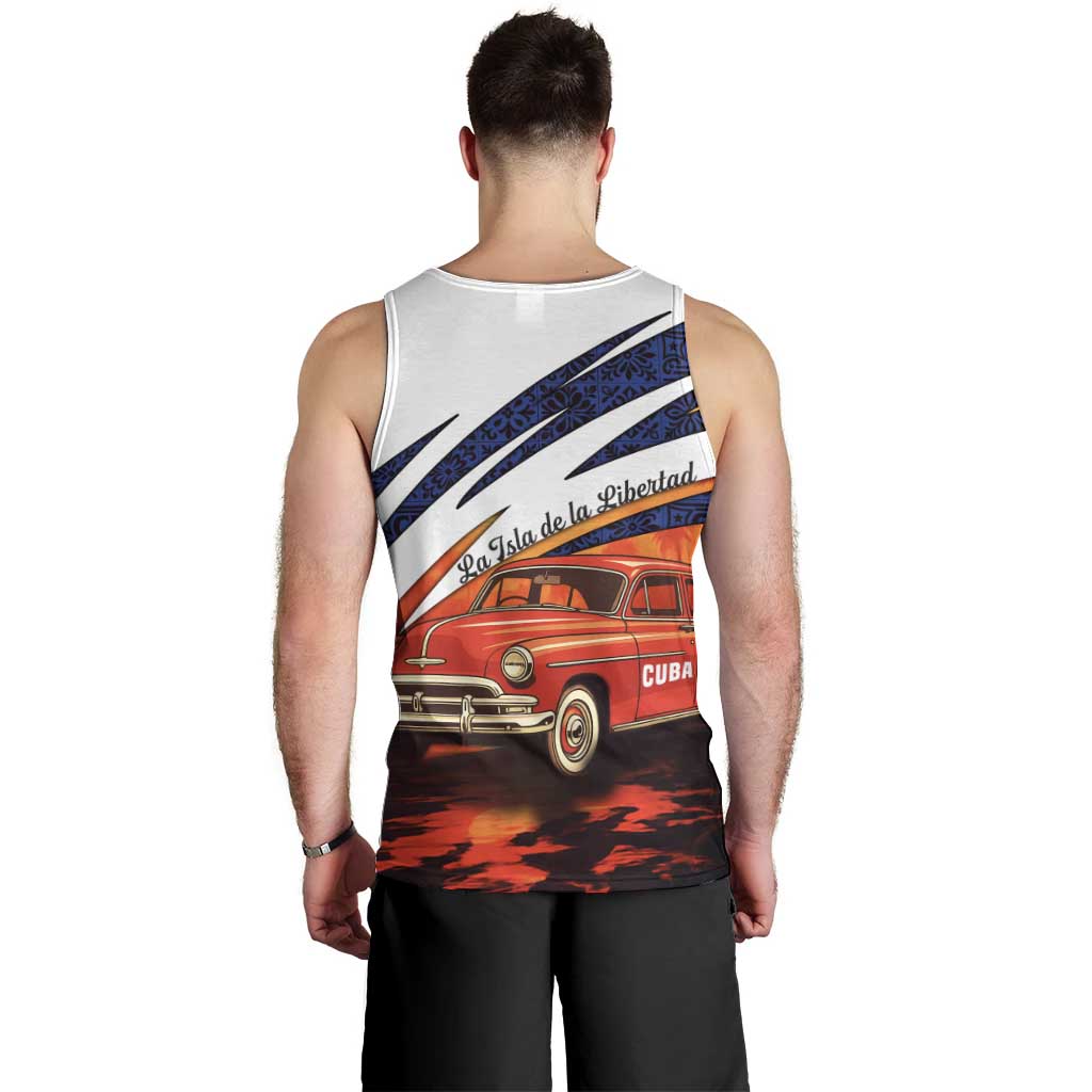 Cuba Classic Car Men Tank Top La Isla de la Libertad Red Vintage Auto with Cuban Flag Design - Wonder Print Shop