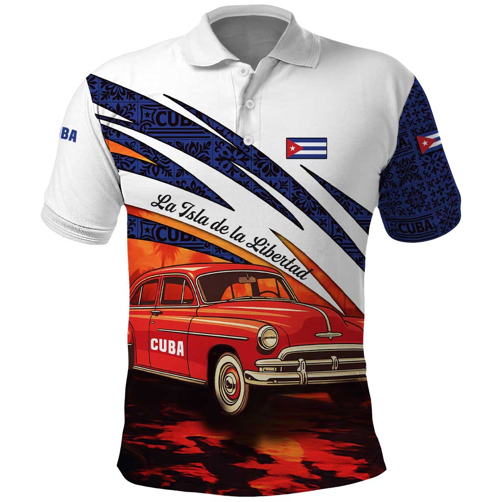 Cuba Classic Car Polo Shirt La Isla de la Libertad Red Vintage Auto with Cuban Flag Design - Wonder Print Shop