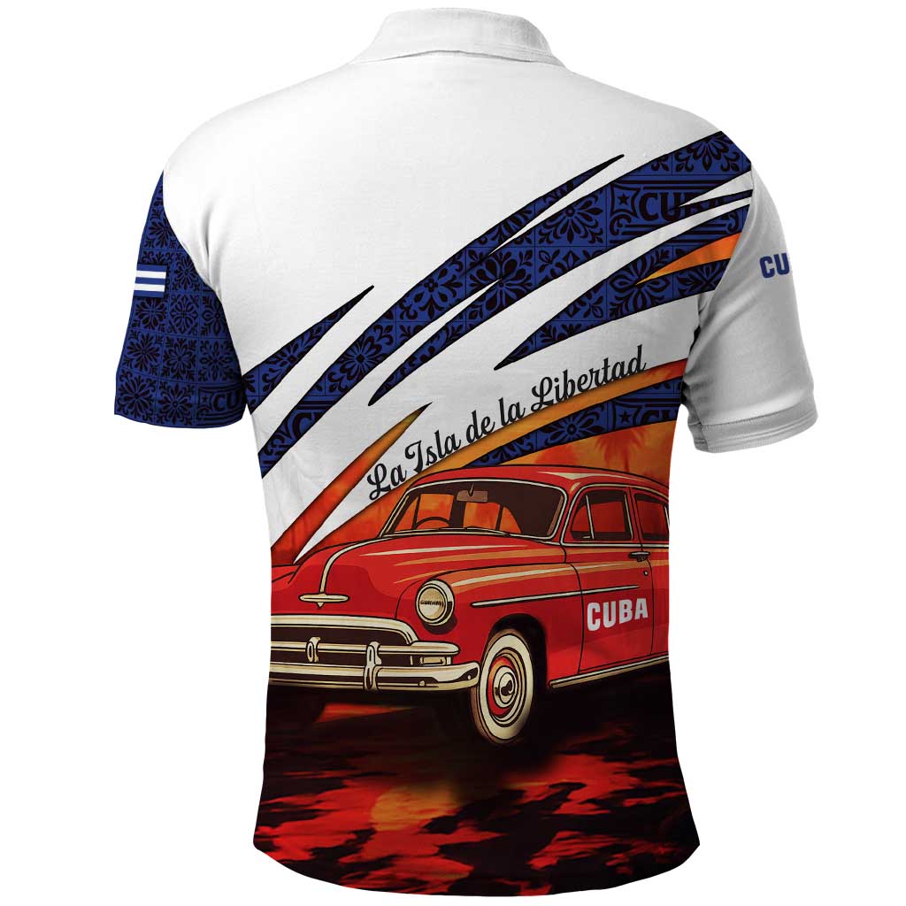 Cuba Classic Car Polo Shirt La Isla de la Libertad Red Vintage Auto with Cuban Flag Design - Wonder Print Shop