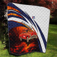 Cuba Classic Car Quilt La Isla de la Libertad Red Vintage Auto with Cuban Flag Design - Wonder Print Shop