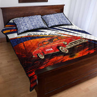 Cuba Classic Car Quilt Bed Set La Isla de la Libertad Red Vintage Auto with Cuban Flag Design - Wonder Print Shop