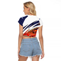 Cuba Classic Car Raglan Cropped T Shirt La Isla de la Libertad Red Vintage Auto with Cuban Flag Design - Wonder Print Shop