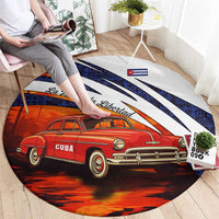 Cuba Classic Car Round Carpet La Isla de la Libertad Red Vintage Auto with Cuban Flag Design - Wonder Print Shop